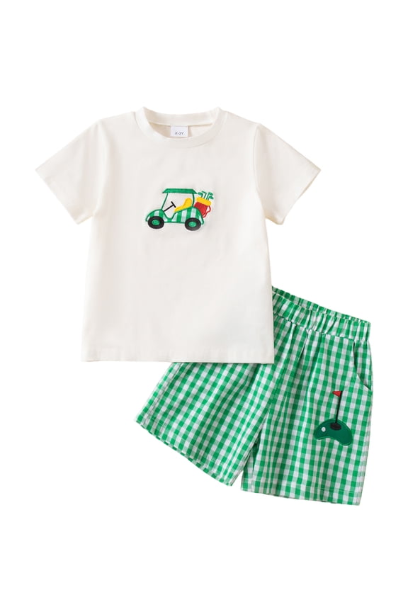 Toddler Baby Boy Summer Outfits Casual Pajamas Gingham Boxer Shorts Set Little Kids 2Pcs Clothes 6 12 18 Months 2T 3T 4T (Green, 0-6 Months)