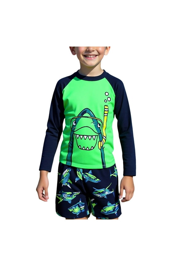 Toddler Baby Boys Rash Guard Set - 2 Piece UPF 30+ Swim Trunks and Swim Shirts for Toddler Boys Sizes 4T-7T (Green, 7 Years)