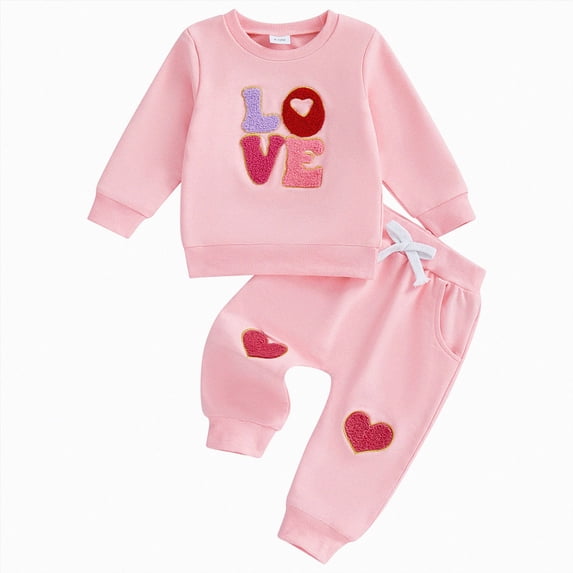 YDFCWXW Toddler Baby Girl Clothes 6 12 18 24 Months Sweatshirt Pants | Long Sleeve Pullover Tops Joggers Set, Winter Sweatsuits 2T 3T Girls Clothong (Pink, 18-24 Months)