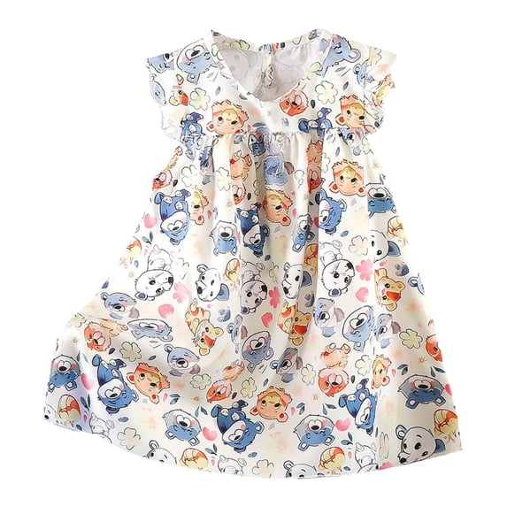YDFCWXW Toddler Baby Girl Clothes Summer Dresses Floral Sleeveless Playwear Sundress Outfits Toddler Girls (Beige, 12-18 Months)