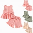 thumbnail image 1 of YDFCWXW Toddler Baby Girl Clothes Summer Linen Outfit Bows Ruffle Vest Shirts + Ruffled Short Set 12 18 24 Month 3T 4T 5T (Pink, 4-5 Years), 1 of 9