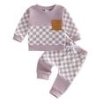 thumbnail image 1 of YDFCWXW Toddler Baby Girl Fall Spring Outfit Checker Patchwork Long Sleeve Sweatshirt Elastic Waist Pants Newborn Clothes Set (Purple, 2-3 Years), 1 of 8