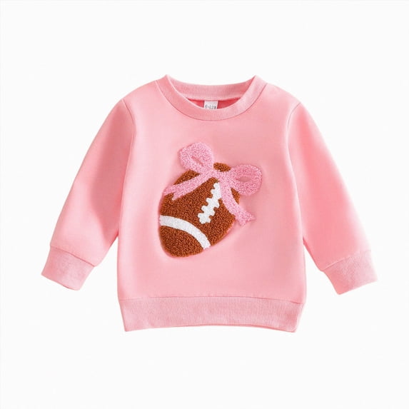 YDFCWXW Toddler Baby Girl Football Embroidery Crewneck Pullover Sweatshirt Long Sleeve Sport Tops (Red, 12-18 Months)
