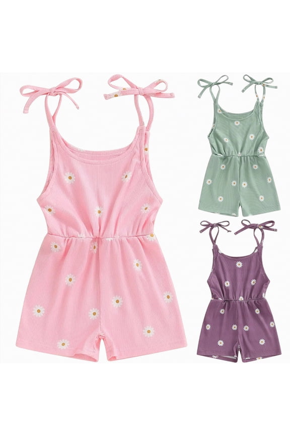 Toddler Baby Girl Summer Clothes Floral Romper Tie-Up Strap Halter Jumpsuit Infant Summer Sling Playsuit 12M-4T (Green, 18-24 Months)