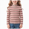 thumbnail image 1 of YDFCWXW Toddler Baby Girls Striped Long Sleeve T-Shirt Lettuce Trim Ribbed Knit Pullover Blouse Top (Brick Red, 1-2 Years), 1 of 7