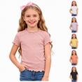 thumbnail image 1 of YDFCWXW Toddler Baby Girls Summer Short Sleeve Lettuce Trim Ribbed Knit T-Shirts Solid Color Casual Blouse Tops (Black, 6-12 Months), 1 of 6