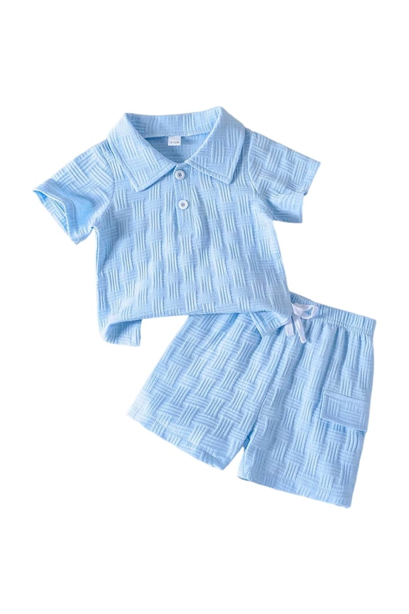 Toddler Boy Outfit Short Sleeve Button Down Shirt Top Elastic Waistband Shorts Set 2-Pieces Clothes (Blue, 2-3 Years)