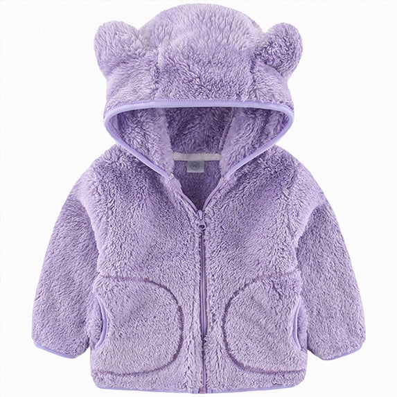 YDFCWXW Toddler Boys Girls Hooded Fleece Jacket Cute Bear Hoodie Zip Up Teddy Coat Sherpa Winter Warm Outwear With Pocket (Light Purple, 2-3 Years)