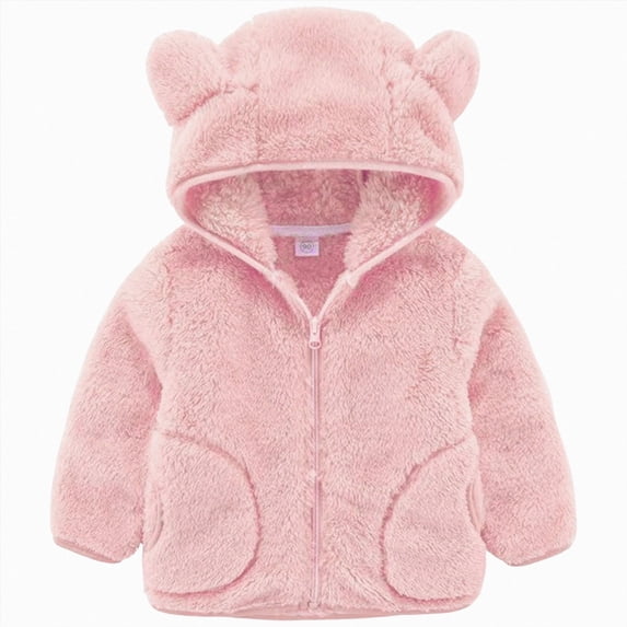 YDFCWXW Toddler Boys Girls Hooded Fleece Jacket Cute Bear Hoodie Zip Up Teddy Coat Sherpa Winter Warm Outwear With Pocket (Pink, 3-4 Years)