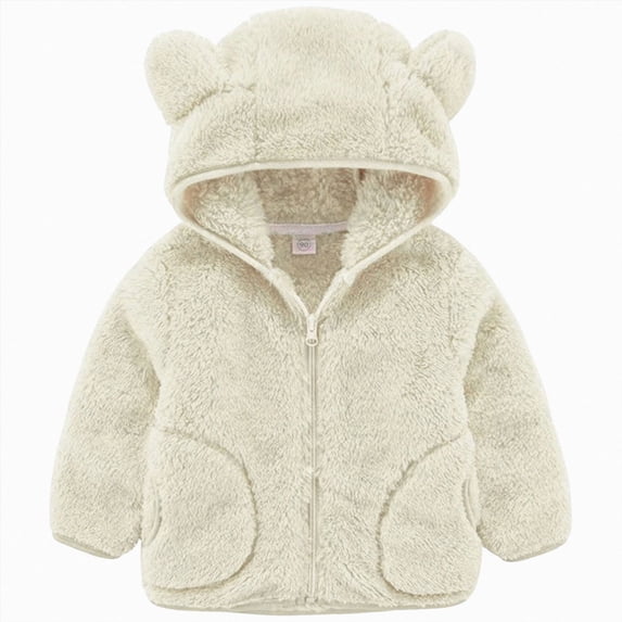 YDFCWXW Toddler Boys Girls Hooded Fleece Jacket Cute Bear Hoodie Zip Up Teddy Coat Sherpa Winter Warm Outwear With Pocket (White, 2-3 Years)