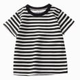 thumbnail image 1 of YDFCWXW Toddler Boys Girls Striped Cotton Short Sleeve Crewneck T-Shirt, Unisex Comfort Tee Top (Black, 6-7 Years), 1 of 6