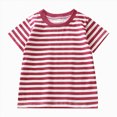 thumbnail image 1 of YDFCWXW Toddler Boys Girls Striped Cotton Short Sleeve Crewneck T-Shirt, Unisex Comfort Tee Top (Wine, 18-24 Months), 1 of 6