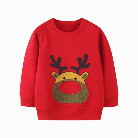YDFCWXW Toddler Boys Reindeer Print Sweatshirt Sweater, Long Sleeve Pullover Top for Kids Xmas Holiday (Red, 3-4 Years)