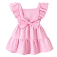 thumbnail image 1 of YDFCWXW Toddler Girl Dress Flutter Ruffle Sleeveless Square Neck Bow Summer Boho Swing Dresses 9M-3T (6-9 Months, Pink), 1 of 9