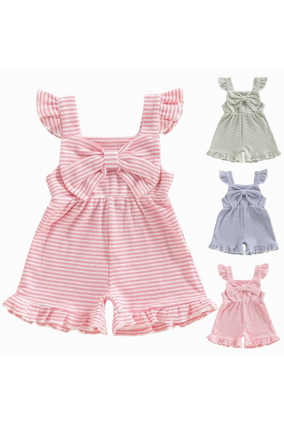 Toddler Girl Outfit Baby Summer Romper Cute Bow Sleeveless One Piece Jumpsuit Shorts Overalls Clothes 6M-4T (Red, 18-24 Months)