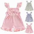 thumbnail image 1 of YDFCWXW Toddler Girl Outfit Baby Summer Romper Cute Bow Sleeveless One Piece Jumpsuit Shorts Overalls Clothes 6M-4T (Red, 3-4 Years), 1 of 8