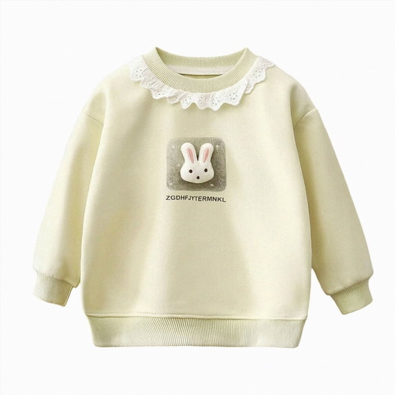 YDFCWXW Toddler Girl Outfit Bunny Applique Shirt Sweatshirt Long Sleeve Pullovers Baby Spring Clothes (Yellow, 2-3 Years)