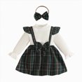 thumbnail image 1 of YDFCWXW Toddler Girl Plaid Long Sleeve Patchwork Rib Ruffled Shirts Baby Romper Clothes (Dark Green, 9-12 Months), 1 of 5