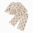 thumbnail image 1 of YDFCWXW Toddler Girl Waffle Knit Winter Outfit Floral Long Sleeve Scalloped Shirt & Pants, Soft Baby Kids Fall Clothing Set (Beige, 2-3 Years）, 1 of 5