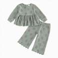 thumbnail image 1 of YDFCWXW Toddler Girl Waffle Knit Winter Outfit Floral Long Sleeve Scalloped Shirt & Pants, Soft Baby Kids Fall Clothing Set (Green, 3-4 Years）, 1 of 5