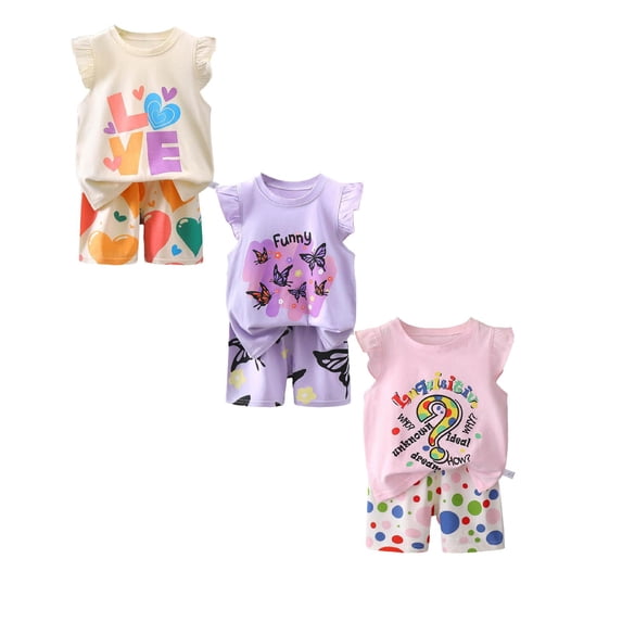 YDFCWXW Toddler Girls Clothes Outfits Sleeveless Tank Top and Shorts 6 Pieces Shorts Sets (9-18 Months)