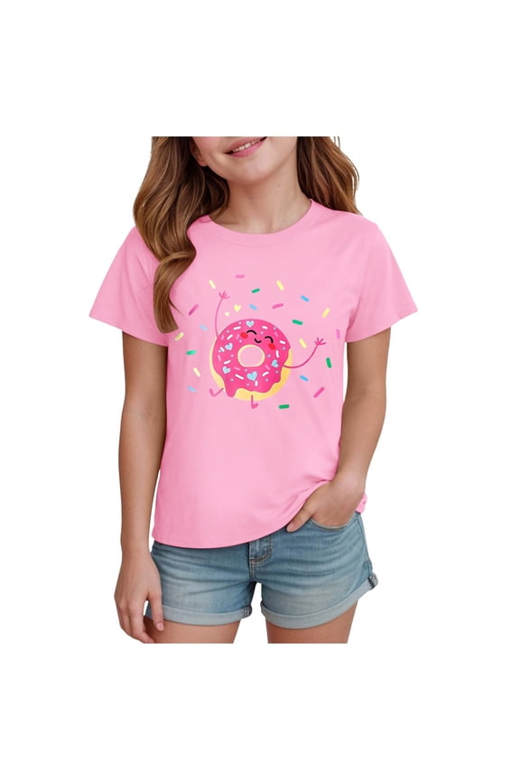 Toddler Girls Clothes T-Shirt Short Sleeve Graphic Tee Cartoon Donut 2-14T Girl Summer Tshirt (Light Purple, 3-4 Years)