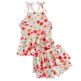 thumbnail image 1 of YDFCWXW Toddler Girls Tankini Swimsuit 2 Piece Swimwear Adjustable Straps Sleeveless Floral Ruffle Cross Back Bathing Suits (Orange, 5-6 Years), 1 of 6