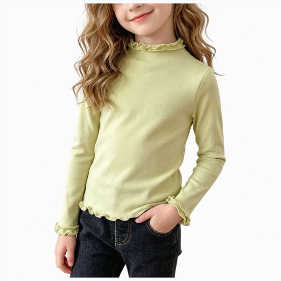 YDFCWXW Toddler Girls Tops Long Sleeve Neck Shirts Kids T-Shirts Solid Color Basic Tees Crewneck (Green, 1-2 Years)