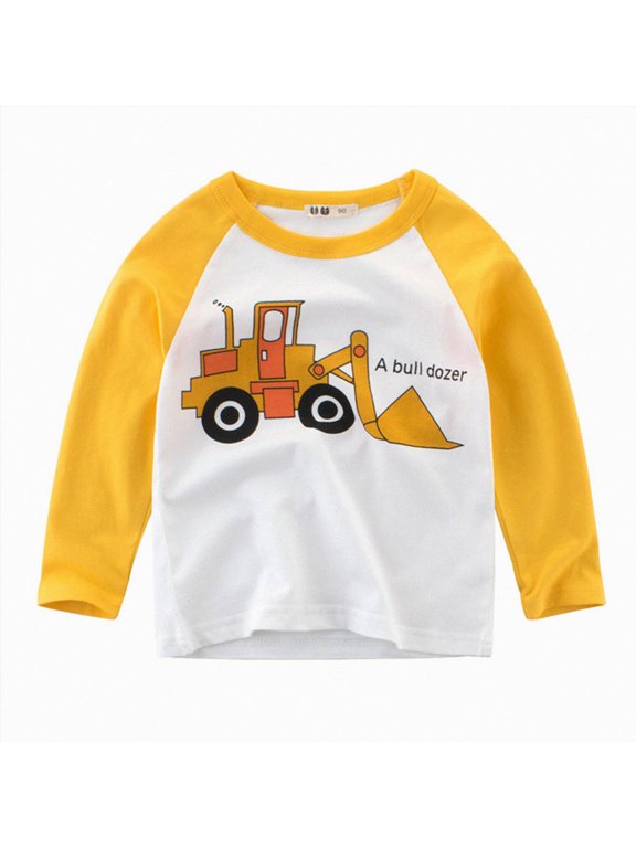 Toddler Kid Cotton Excavator Car Long Sleeve Raglan Pullover T-Shirt (Yellow, 4-5 Years)