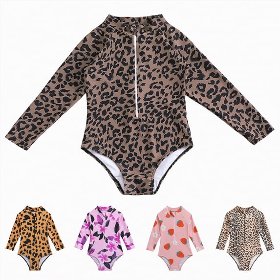 YDFCWXW Toddler Swimsuit Girl Bathing Suit Swimwear Rash Guard Print Long Sleeve 12M-4T (Pink, 2-3 Years)