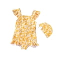 thumbnail image 1 of YDFCWXW Toddler Swimsuit Girls One Piece Ruffled Girls Bathing Suit Bow Strap Swimwear with Swim Cap Size 1-8 T (Yellow, 2-3 Years), 1 of 3