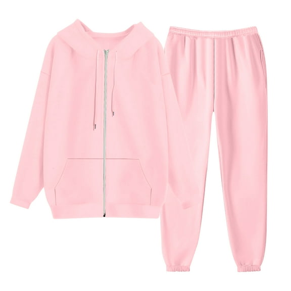YDFCWXW Tracksuit set for Women Athletic 2 Piece Casual Zip up Full Hoodie Jogging Outfits 2025 Fall Pink, M
