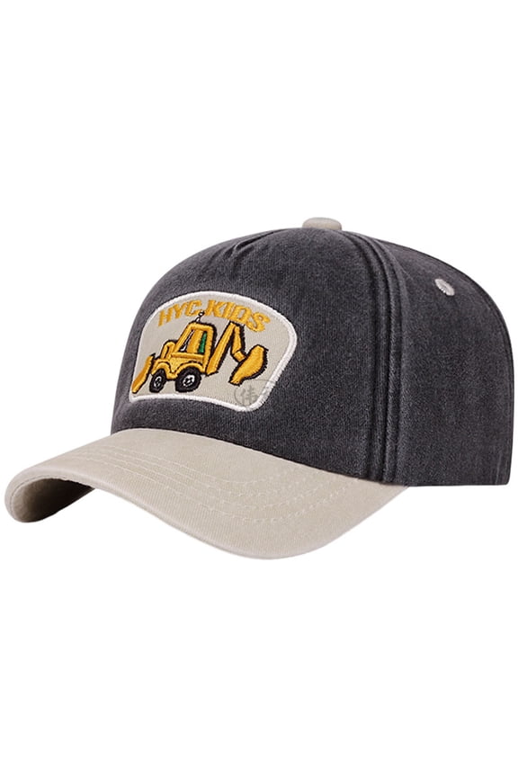 Tractor Hats for Kids, Cute Embroidered Excavator Toddler Baseball Cap Adjustable Sun Hat for Boys Girls Age 3-8 (Black, One Size)