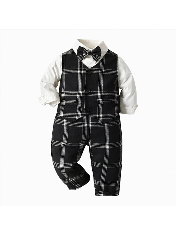 Tuxedo Formal Gentleman Outfit Set, Baby Toddler Boy Suit Clothes 1-5 Years (Black, 70)