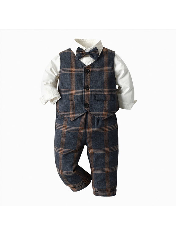 Tuxedo Formal Gentleman Outfit Set, Baby Toddler Boy Suit Clothes 1-5 Years (Dark Blue, 90)