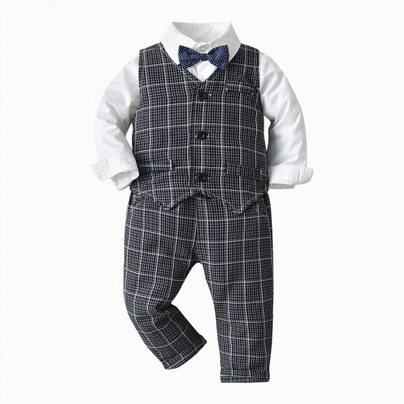 YDFCWXW Tuxedo Formal Gentleman Outfit Set, Baby Toddler Boy Suit Clothes 1-5 Years (Dark Gray, 120)
