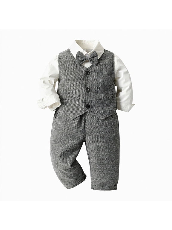 Tuxedo Formal Gentleman Outfit Set, Baby Toddler Boy Suit Clothes 1-5 Years (Grey, 70)