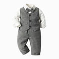 thumbnail image 1 of YDFCWXW Tuxedo Formal Gentleman Outfit Set, Baby Toddler Boy Suit Clothes 1-5 Years (Grey, 80), 1 of 5