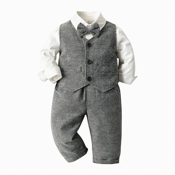 YDFCWXW Tuxedo Formal Gentleman Outfit Set, Baby Toddler Boy Suit Clothes 1-5 Years (Grey, 80)