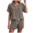 thumbnail image 1 of YDFCWXW Two Piece Outfits for Women Lounge Sets Button Down Top and Shorts Set Sweatsuits with Pockets (Khaki, XL), 1 of 5