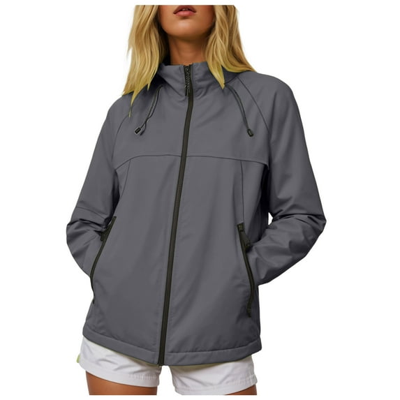 YDFCWXW Waterproof Rain Jacket Women Lightweight Raincoat for Women Packable Hooded Windbreaker for Outdoor Travel Hiking Dark Gray, 4XL