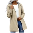 thumbnail image 1 of YDFCWXW Waterproof Windbreaker Jacket for Women - Hooded Lightweight Rain Jacket with Striped Lining for Hiking, Travel & Outdoor Sports (Khaki, XXL), 1 of 7