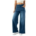 thumbnail image 1 of YDFCWXW Wide Leg Jeans for Woman Pull On Elastic Waist Trendy Boyfriend Jeans Sweatpants Denim Pants with Pockets Dark Blue, L, 1 of 9