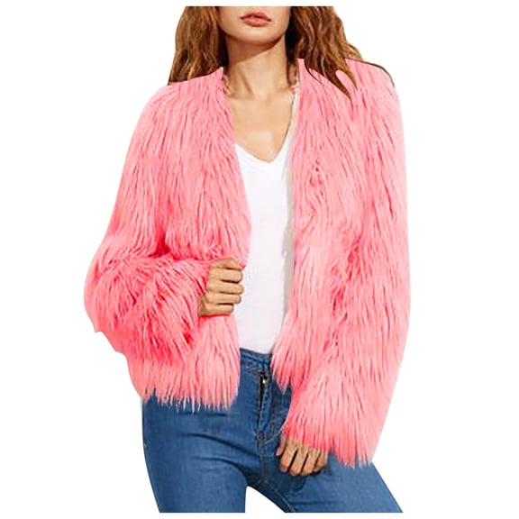YDFCWXW Winter Fluffy Women's Shaggy Jacket Long Sleeve Outwear PK1, L