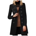 thumbnail image 1 of YDFCWXW Winter Trench Coats for Women's Casual Stand Collar Pea Double Overcoat Black, M, 1 of 5