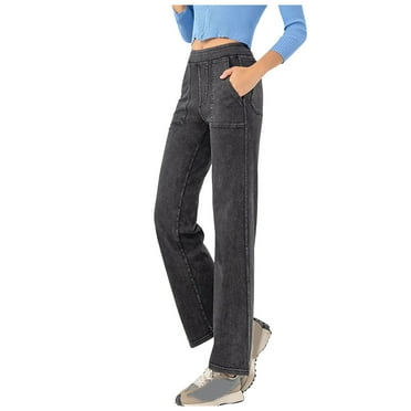 YDFCWXW Woman's Jean Pants High Waisted Stretchy Slim Straight Leg Pants Trendy Vintage Casual Baggy Denim Pant Dark Gray, S