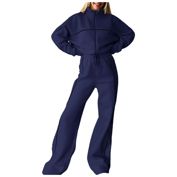 YDFCWXW Women 2 Piece Outfits Fall Lounge Matching Set Zip Up Sweatshirt Jacket and Sweatpants Sweatsuit Sets Travel Clothes Blue, S