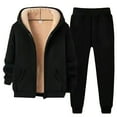 thumbnail image 1 of YDFCWXW Women 2-Piece Set Fleece Jacket Casual Full Zip Up Hoodie Warm Sherpa Lined Sweatshirt Coat With Pants Outfit Sets Black, 3XL, 1 of 7