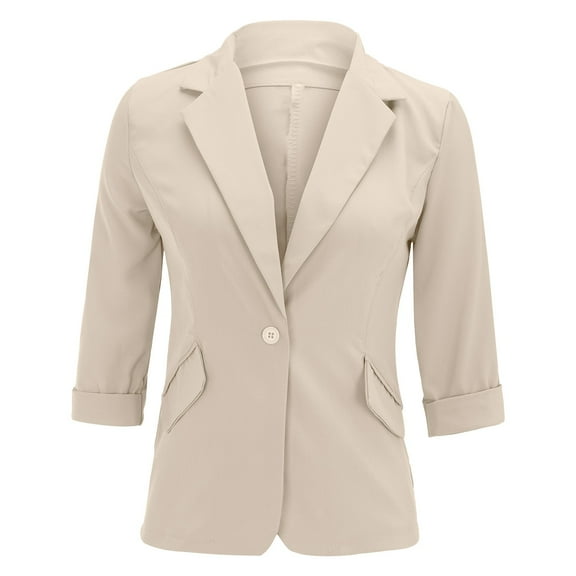 YDFCWXW Women 3/4 Sleeve Suit Coat Female Solid Color Blazer Jacket Ladies Tops for Women Beige, 3XL