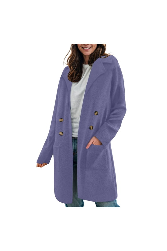 Women Fall Long Cardigan Sweater Trendy Knit Jacket Coat Dressy Blazer Coat Purple, L